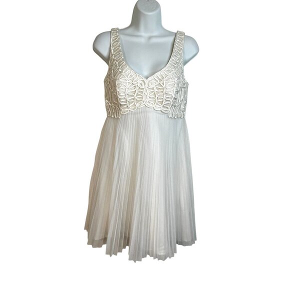 Sue Wong Nocturne Mini Cocktail Dress Embroidered Pleated Mesh White Ivory 4 - Picture 3 of 11